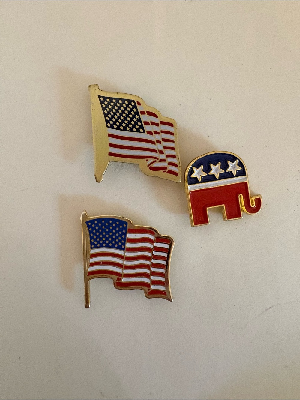 Gold-plated, enamel patriotic lapel pins
